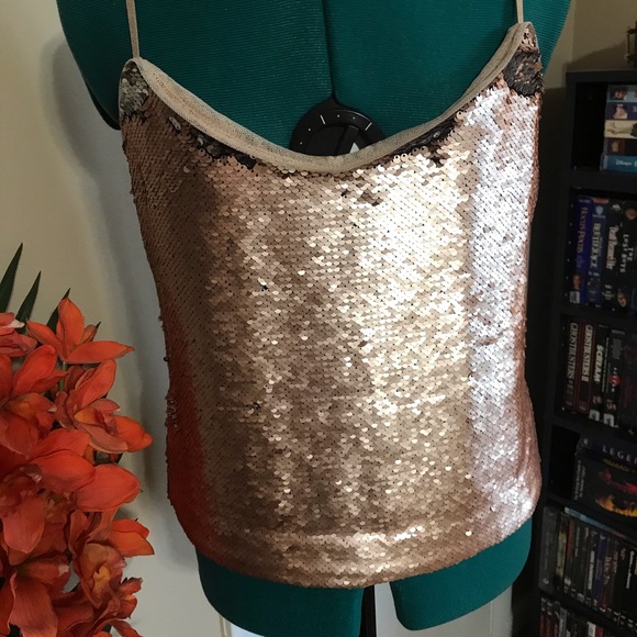 ZARA rose gold flip sequin cami NWOT - Picture 2 of 8
